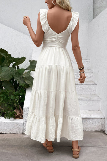 Robe longue d’été blanche à col en V